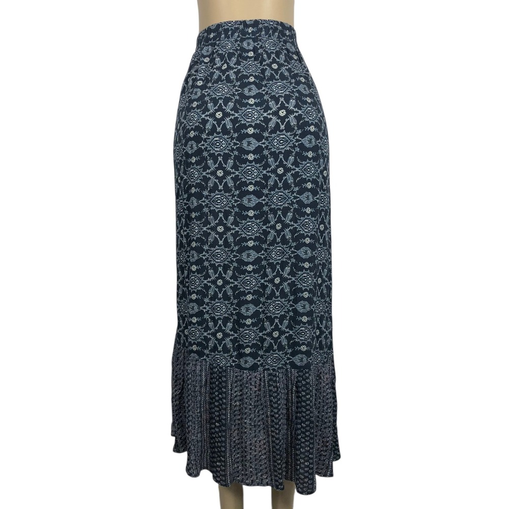 Knox Rose Boho Floral Ruffle High Low Maxi Skirt XXL Festival Hippie Navy Blue - Picture 5 of 12